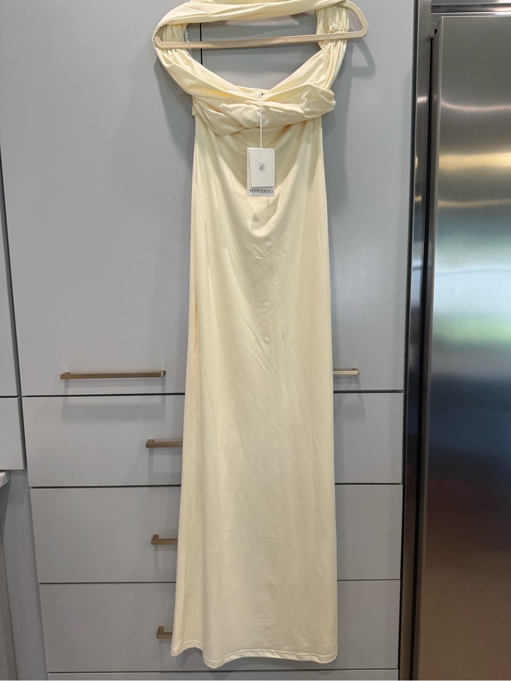 Elegant Butter Yellow Twist-Front Maxi Dress - Women, Homecoming, Prom, Dance - Picture 2 of 3